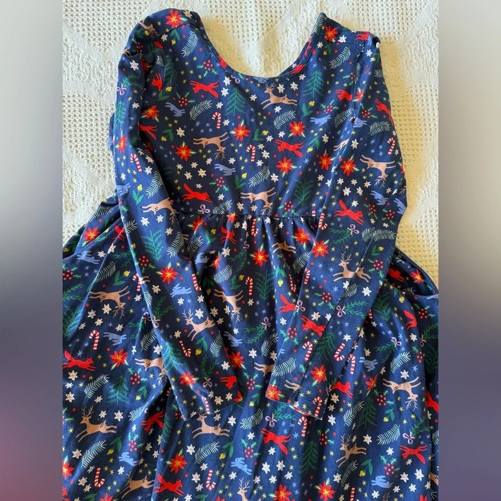 Hanna Andersson Holiday Long Sleeve Skater Dress Size 12 organic cotton